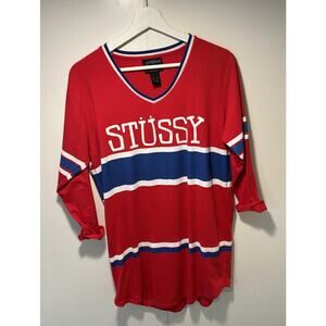 STUSSY Women's Retro Striped Graphic t-shirt dress Blue Red White size Medium